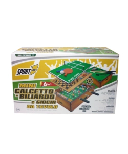 6 GIOCHI PER BAMBINI IN UNO: CALCETTO, BILIARDO, PING PONG E 3 GIOCHI DA TAVOLA 51X31X15 CM